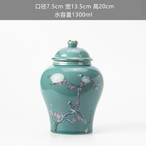 MSH Retro pintado a mano azul y blanco tarro de té de cerámica 1000ml para grano de café/hoja de té suelta - Product Image 2