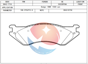 Pastilla de Freno SDCX D842-7718 / D758-7627 para <span class=keywords><strong>Camioneta</strong></span> DODGE B1500 1998 - Product Image 2