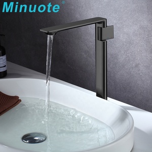 Rubinetto per lavabo <span class=keywords><strong>alto</strong></span> nero opaco con leva laterale, miscelatore da bagno a montaggio su piano - Product Image 5