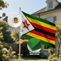 Drapeau national du Zimbabwe 3x5 pieds, double face, en polyester, avec œillets en laiton, pour la décoration de la maison et du jardin