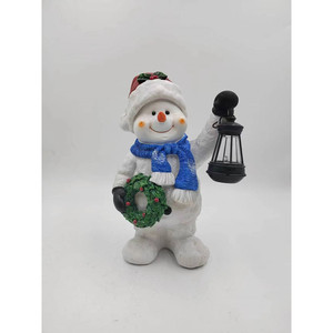 Figura de Resina de Muñeco de Nieve con Linterna y Corona, Decoración de Interiores, Acabado Mate - Product Image 1
