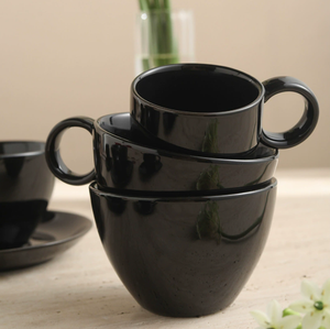 Juego de Taza y Platillo de Porcelana Negra Clásica, Ecológica, Apta para Lavavajillas, Taza de Café Espresso Italiana, Función Latte Art, Personalizable - Product Image 5