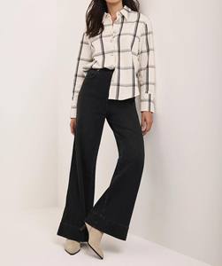 Camicia a Quadri in Cotone Crema da <span class=keywords><strong>Donna</strong></span> - Manica Lunga con Bottoni per Ufficio o Uso Casual - Product Image 3