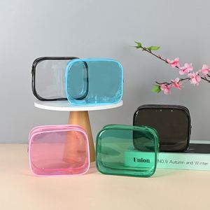 PVC Transparent <b>Makeup</b> Bag Portable Zipper Toiletry Storage <b>Case</b> Fashionable Cute Cosmetics Jelly Bag Durable Logo Travel - Product Image 2