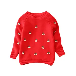 Maglione per bambini 2024 primavera e autunno nuovo maglione con collo rotondo in cotone ciliegio maglione con fondo da ragazza