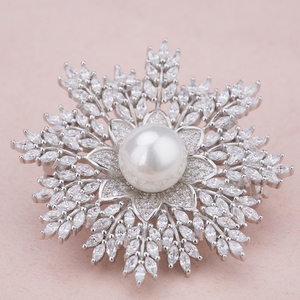 Nueva moda de alta calidad hecho de plata 925 chapado en rodio OEM al por mayor broche perla flores para las mujeres - Product Image 4