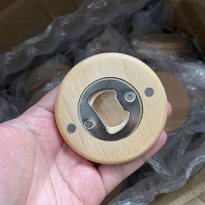 7cm Round Wooden Beer Bottle Opener with Magnet for Refrigerator - Product Image 3