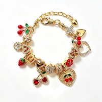 Kristal & strass legering rode kersen unisex cadeau lichte luxe frisse sieraden bedels armband voor cadeau
