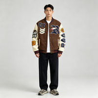 Veste de baseball varsity pour homme, vintage, avec patchwork brodé en chenille, manches en PU, style streetwear décontracté
