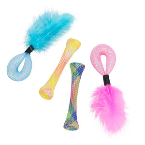 Set di tubi da 15 cm, giocattoli per gatti in rete colorata con piume per divertirsi durante il gioco - Product Image 1