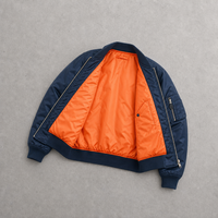 Blouson aviateur pour homme en gros, bleu marine, MA-1, doublure orange Rescue, fermeture éclair métallique robuste, rembourré, décontracté, style vintage, type bomber