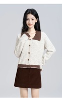 Damen Übergröße Strickjacke mit Revers Winter Kontrast-Strickjacke Anti-Pilling Reißverschluss Lange Ärmel Vintage Klassisch 400g