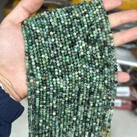 Mini perles de pierres précieuses d'émeraude verte naturelle, rondes et facettées, 2mm 3mm 4mm, perles de pierres précieuses, perles de pierre de naissance de mai, fil de perles pour la création de bijoux DIY