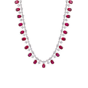 Collar de Moda con Imitación de Perla y Rubí Ovalado Cultivado en Laboratorio, Conjunto de Joyería de Silicona para Fiesta, Unisex, 16 Pulgadas - Product Image 2