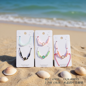 Cavigliera con Quadrifoglio in Cristallo, Gioielli da Donna in Acciaio Inossidabile con Perline, Cavigliere alla Moda, 2 Pezzi per Colore - Product Image 3