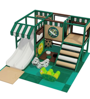 Parc d'aventure sur le thème de la jungle, équipement de terrain de jeu intérieur pour enfants, auvent rayé, double toboggan, balançoires souples, structure d'escalade en rondins pour adultes