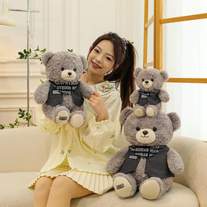 Adorable ours en peluche gris avec vêtements et écharpe, animal en peluche doux, cadeau de la Saint-Valentin ou d'anniversaire pour petite amie - Product Image 5