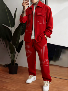 Set Sportivo da <span class=keywords><strong>Uomo</strong></span> Stile Vintage, Giacca <span class=keywords><strong>Slim</strong></span>-<span class=keywords><strong>Fit</strong></span> con Zip e Tasche, Tessuto Lavorato a Maglia con Motivo Stampato - Product Image 6