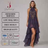 Robe longue élégante Joydressing violette à col halter, brodée, asymétrique, à volants, en mousseline, pour fêtes, vente en gros, personnalisable