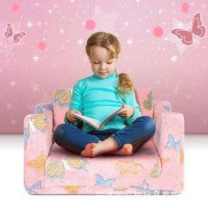 Canapé pliant en velours pour enfants avec motif papillon, éponge à haute résilience pour coin lecture, à partir de 3 ans - Product Image 1