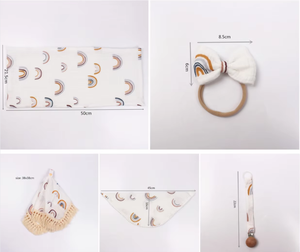 Ensemble cadeau de naissance : bavoir en coton mousseline arc-en-ciel, serviette, couverture de sécurité, bavoir à pompon, <span class=keywords><strong>attache</strong></span>-sucette pour bébé - Product Image 3