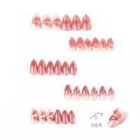 30 faux ongles roses 3D en relief avec nœuds, effet œil de chat français, à presser, avec pointes en strass dorés faits à la main