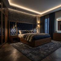 Meubles de chambre d'hôtel de luxe : Lit plateforme rembourré en velours avec cadre en bois de noyer pour hôtels et auberges