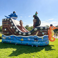 WINSUN Château Gonflable Pirate avec Toboggan Thème Hippocampe et Requin Ignifuge pour Enfants, Aire de Jeux Extérieure, Équipement de Location pour Fêtes