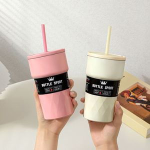 Portable Outdoor Travel Stainless Steel Vacuum <b>Insulated</b> <b>Mug</b> 510ml Capacity Lid Handle Straw Tumbler 6 Colors Custom Logo - Product Image 1