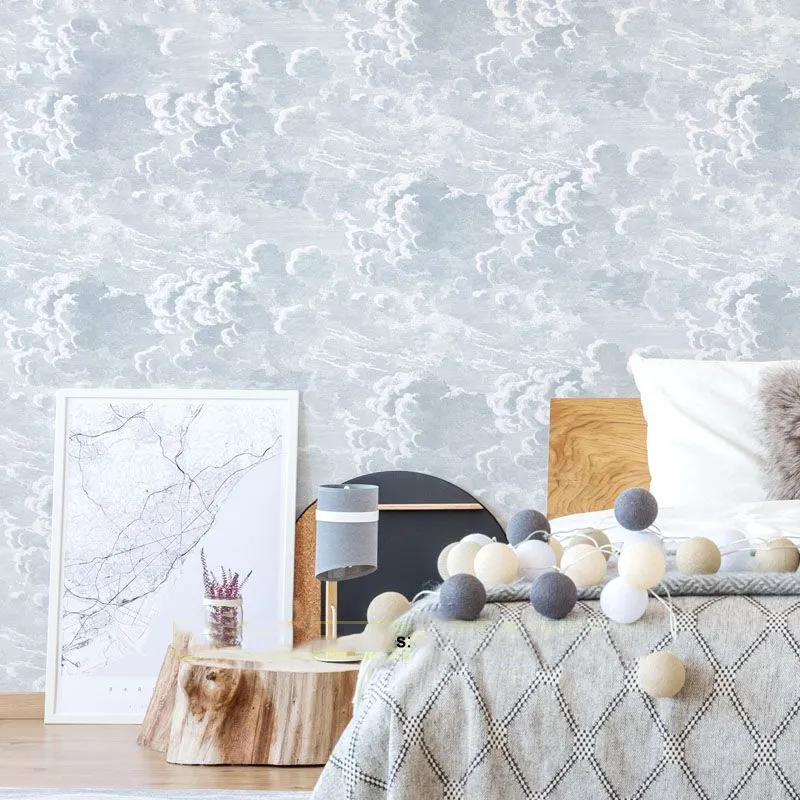 Elegant fresh creative gray blue cloud texture wallpaper mural peel stick contact paper natural wall covering paper