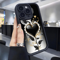 Coque de téléphone portable antichoc en TPU avec motif floral noir et cœur, style objectif d'appareil photo, pour iPhone 12 13 14 15 16 17 18 Pro Max