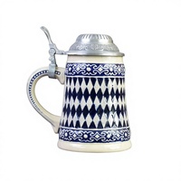 Chope à bière classique en porcelaine Bavaria Bayern - Motif diamant, crête de lion, capacité 650 ml, couvercle en aluminium, passe au lave-vaisselle, pour vin et bière