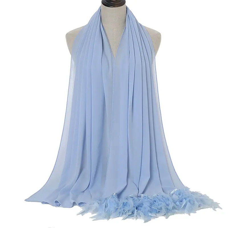 Hijab en tissu mousseline de soie, écharpe de danse du ventre, modèle d'été, 2021 différents, couleur unie avec plume