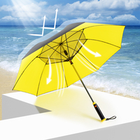Paraguas Manual de Apertura Única de 27 Pulgadas y 60 mph Resistente al Viento para Sol y Lluvia, con Protección UV, Ventilador, Banco de Energía y Cargador USB