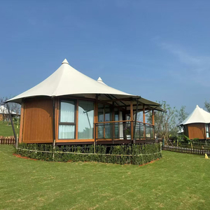 บ้านพักตากอากาศทรงเต็นท์ โครงสร้างไม้ บ้านไม้ซุง  ผิวเคลือบ PVDF กันน้ำ  สำเร็จรูป  พร้อมห้องน้ำ  ระเบียงกลางแจ้ง - Product Image 2