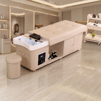 Lit de lavage de luxe moderne japonais en métal, ergonomique, pliable, durable, avec éponge haute densité, pour salon de coiffure et spa, doté d'une arche d'eau et d'un dôme sauna