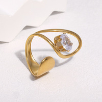Großhandel Unregelmäßiger Geometrischer Offener Ring Modischer Trendiger Hochwertiger Edelstahl PVD 18K Gold Hypoallergener Strass-Ring