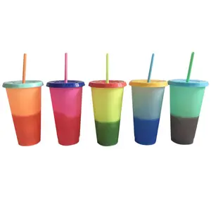 Ijs Water Gradiënt Kleur Cups Creatieve Kleur Veranderende Cup Milieuvriendelijke Pp Temperatuur Plastic Magic Glas Met Stro En Deksels