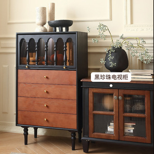 Rushan Solid Wood <b>Chest</b> Of Drawers 4 Drawer Glass Door <b>Storage</b> Cabinet Living Room Furniture - Product Image 4