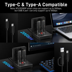 FIDECO 2BAY USB3.2 M.2 NVMe SSD Cloner док-станция USB 3,2 Gen2 20 Гбит/с M.2 алюминиевый Дубликатор поддержка Оффлайн клона - Product Image 2