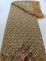 Tissu en dentelle brodée de paillettes 100% polyester avec motif floral, style élégant et luxueux pour robes de soirée et vêtements