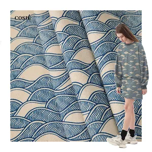 La fabbrica fornisce un campione gratuito 95% cotone 5% Spandex 295gsm French Terry Fleece Knit Fabric Design stampa digitale personalizzata per stoffa