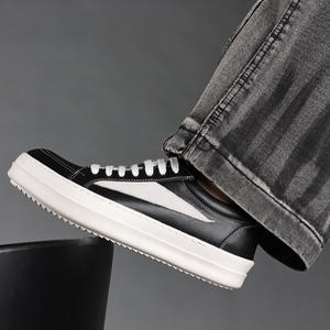 Zapatos Casuales de Cuero Genuino para Hombre, Color Negro y Blanco con Costuras en Bloques de Color, Transpirables, con Suela de Goma de Tacón Medio, Estilo para Caminar - Product Image 4