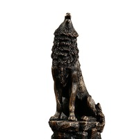Figurine en résine de loup sauvage hurlant, texture bronze antique, avec base en roche, statue d'animal puissante pour la décoration intérieure