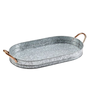 Vajilla de cocina, mango de cuerda decorativo, bandeja de servicio galvanizada redondeada, venta al por mayor, bandeja galvanizada de Metal súper vendida - Product Image 4