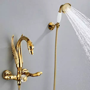 Douche murale rétro européenne en forme de cygne doré avec douchette téléphonique HD-TF020 Swan - Product Image 2