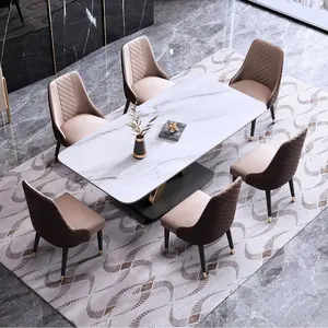 Nova khách sạn sang trọng bằng đá cẩm thạch bàn ăn đặt 6 chỗ ngồi bằng đá cẩm thạch trắng hàng đầu hình chữ nhật bàn ăn cho nhà bếp phòng ăn đồ nội thất
