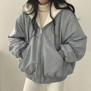 겨울 두꺼운 따뜻한 파카 여성 대형 카와이 양면 후드 코트 숙녀 한국 패션 캐주얼 느슨한 집업 재킷