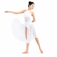 Robe de danse contemporaine pour femmes, robe de danse lyrique en maille, costume de ballet à bretelles, tenue de performance fluide, robe de danse lyrique pour filles