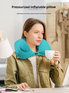 Almohada de Viaje Inflable en Forma de U, Material Flocado, Relleno de Fibra de Poliéster, Ligera y Portátil, Soporte para el Cuello - Product Image 2